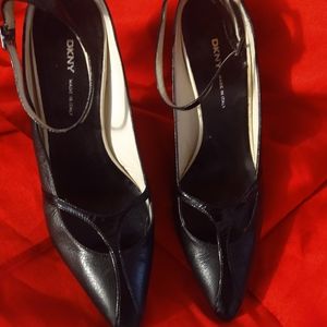 DKNY heels with straps around the ankle.